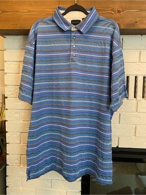 Bobby Jones 1930 Blue Striped Mercerized Cotton Golf Polo Shirt XXL
